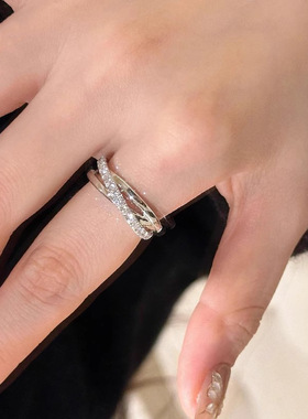 三环交叉叠戴戒指女简约冷淡风ins个性缠绕锆石几何开口指环代发