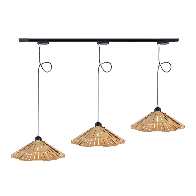 中古木艺餐厅吊灯侘寂风民宿卧室书房创意吧台茶室轨道胡桃木色灯 - 图3