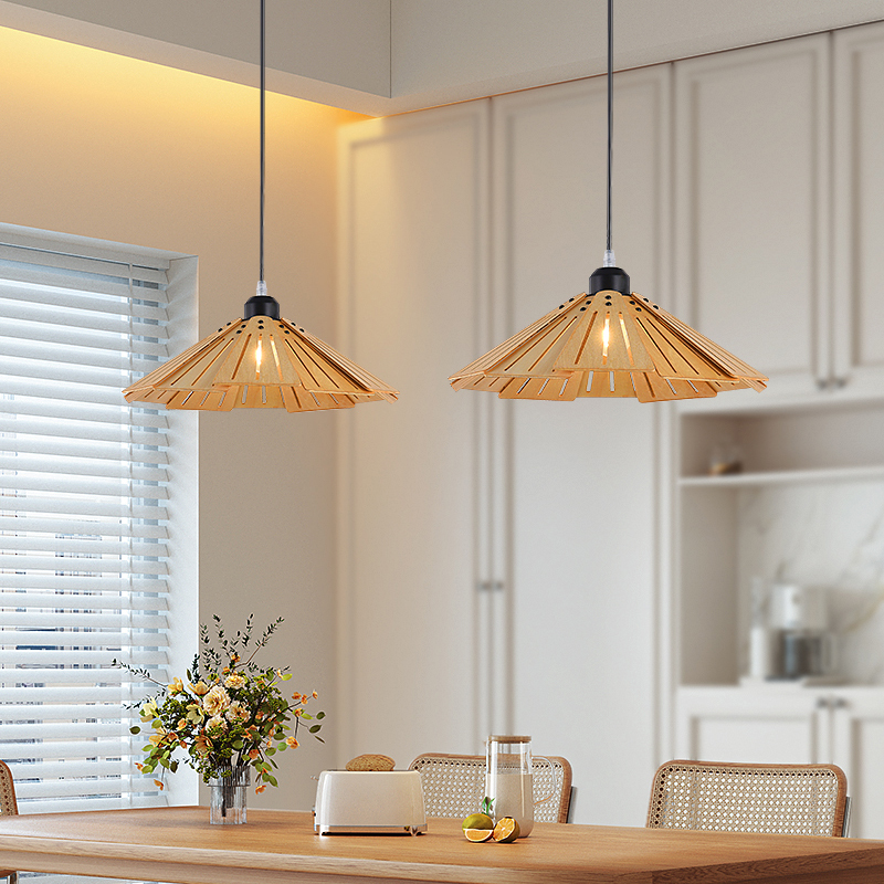 中古木艺餐厅吊灯侘寂风民宿卧室书房创意吧台茶室轨道胡桃木色灯 - 图0