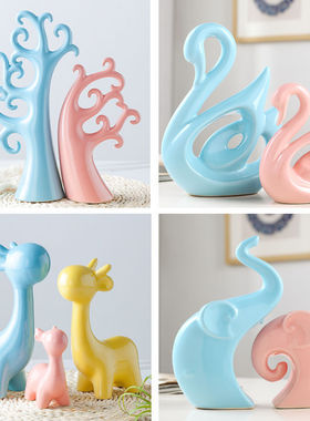 创意酒柜摆件家居装饰品马卡龙鹿陶瓷工艺品电视柜红酒鹿元素置物