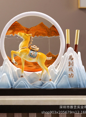 新中式流沙画笔筒马摆件客厅电视酒柜书房办公室桌面装饰创意礼品