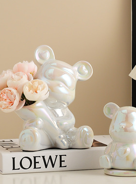 暴力熊陶瓷牙签盒家用个性创意轻奢高级颜值牙线盒棉签收纳筒摆件