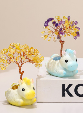 小马摆件水晶树办公室礼物新款教师节礼物新年礼品国潮马年吉祥物