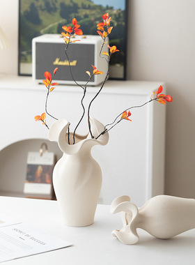 新款法式侘寂手工陶瓷花瓶ins风客厅摆件复古高级感装饰花器