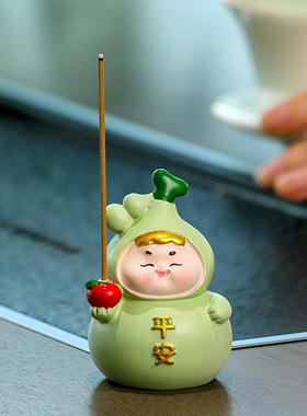 小葫芦摆件新款家用室内创意可爱香插桌面装饰檀香线香座树脂公仔