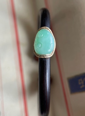 高原深山老鸡血藤手镯镶嵌缅甸A货湖绿如意