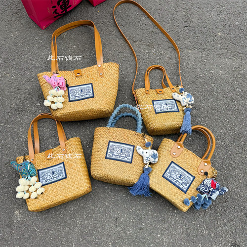 芒市网红同款现货！夏日出游拍照搭子~手工编织草编包手提菜篮子 - 图0