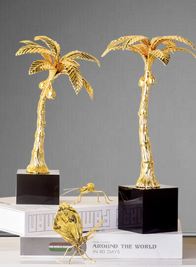 椰子树新中式轻奢客厅酒柜摆件