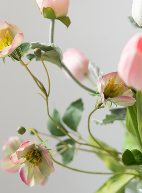 粉色仿真花束摆件郁金香花毛茛尤加利花瓶装饰家居客厅桌面花艺