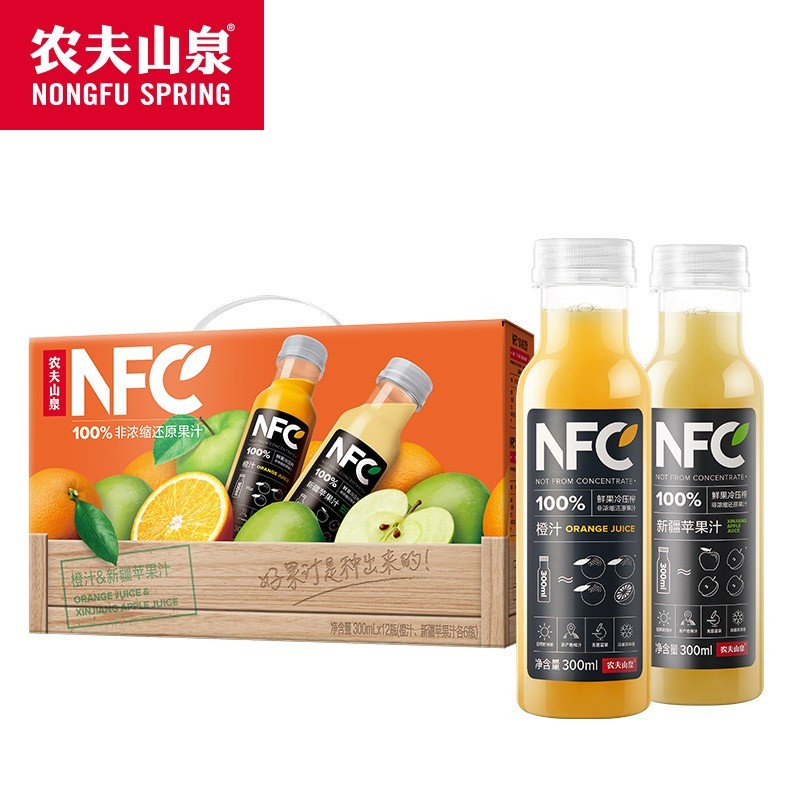 农夫山泉NFC果汁橙汁芒果混合汁纯果蔬汁代餐饮料300ml24瓶装整箱 - 图0