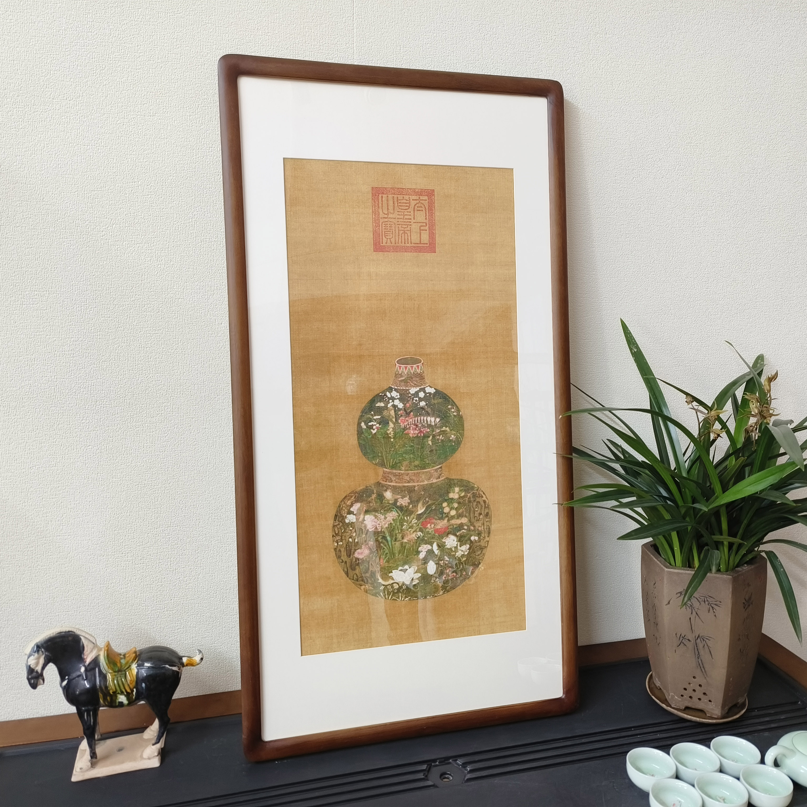 葫芦花瓶挂画新中式客厅玄关装饰画书房餐厅走廊过道寓意好的壁画