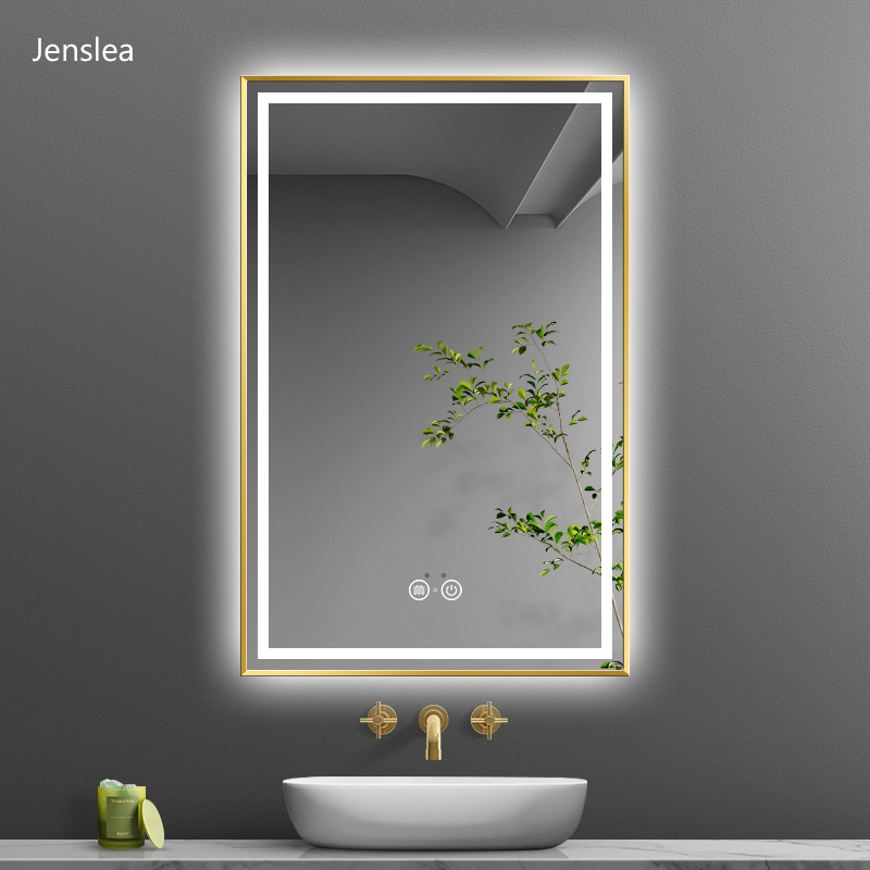 轻奢金色边框智能防雾浴室镜led带灯卫生间镜子挂墙定制mirror