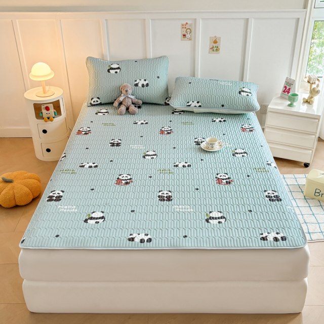 Cartoon panda latex mat three-piece set of summer ice silk mat children boy soft mat bed sheet air conditioning mat 1.35