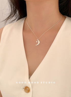 GMS通体925银星辰月影吊坠项链女
