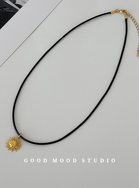 GMS太阳神 轻奢小众太阳神黑色皮绳项链女2025新款锁骨链项圈颈链