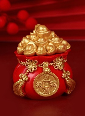 招财金元宝摆件聚宝盆财神爷家用发财树钱袋小汽车载办公室装饰品