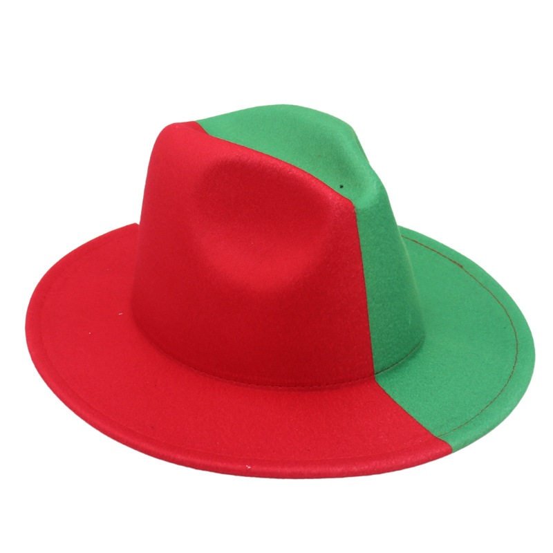 2023年跨境新款圣诞双色美式礼帽颜色毛毡爵士搭配阴阳帽色拼帽子,淘宝优惠券,粉丝福利购,淘宝优惠卷