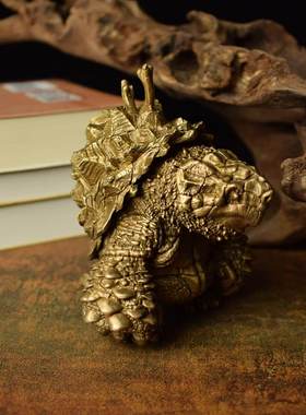 黄铜实心植物块根龟甲龙潮流手办模型摆件办公室茶宠精品乌龟礼品