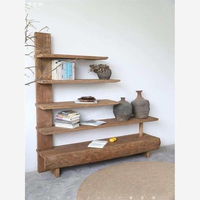 新款侘寂风老木风化书架靠墙全实木博古展示柜收纳置物架落地民宿,淘宝优惠券,粉丝福利购,淘宝优惠卷