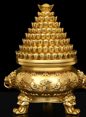 纯黄铜聚宝盆带盖招聚家居摆件店铺开业公司乔迁礼品工艺品装饰摆