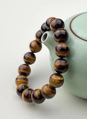 可梅美6A天然黄虎眼石手串男女款虎睛石情侣手链木变石水晶手饰