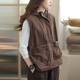 Hooded vest spring and autumn new double coat for women's work pocket loose retro vest versatile waistcoat