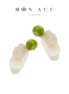 牛油果绿色天然贝母手作耳环耳夹
