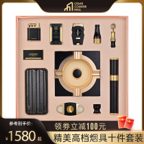 JIFENG Monsoon Cigar Scissors Suit Windproof Inflatable Lighter Cigar Tool Suit Fine Gift Box Dress