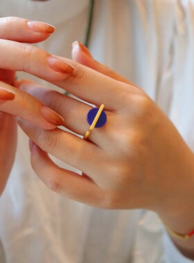 女银镀金青金石白贝精致通勤戒指