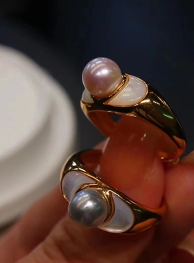 纯银厚镀金海水真多麻戒指