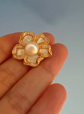 925银镀金珍珠白贝母花饰两件套