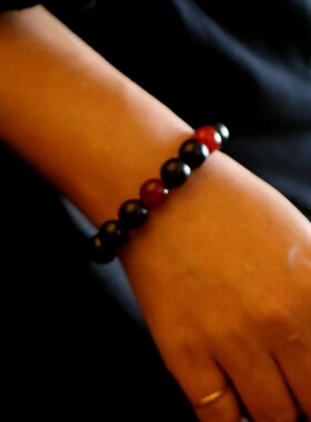 新中式禅意红玛瑙黑檀木手串