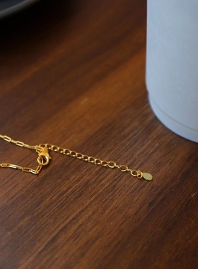 银厚镀金天然青金石古巴链锁骨链