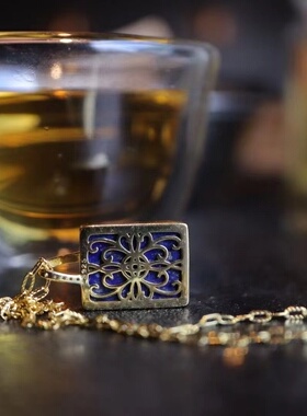 纯银镀金阿富汗青金石几何形项链