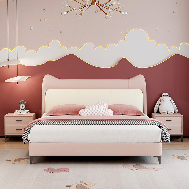 晚安家居儿童床简约卡通现代皮床1.5m儿童床卧室软猫耳床1.8米,淘宝优惠券,粉丝福利购,淘宝优惠卷