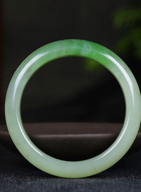 （古晨珠宝）和田玉翠青手镯女款玉镯腕间美玉悬45g50mm