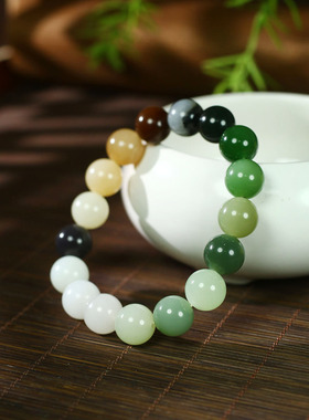古晨新疆和田玉白玉多色手串