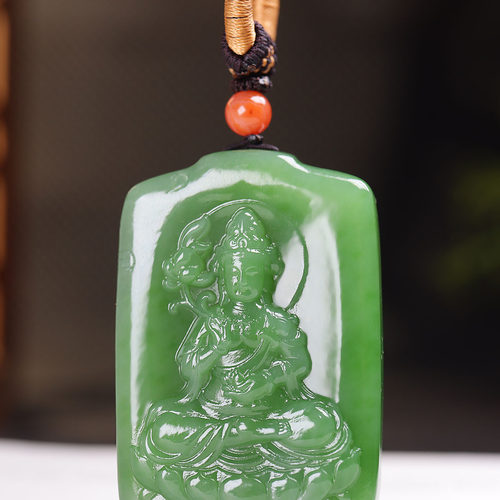 (古晨珠宝) 俄罗斯和田玉碧玉观音挂件吊坠玉坠玉牌持莲观音50g - 图1
