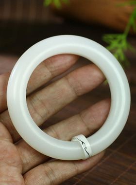 古晨珠宝和田玉白玉圆条手镯