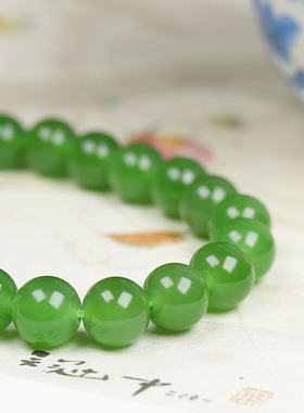 （古晨珠宝）俄罗斯和田玉苹果绿碧玉圆珠手串手链18g7+mm