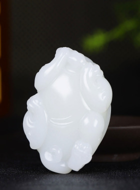 （古晨珠宝）新疆和田玉羊脂白玉龙龟手把件手玩瑞兽赐福95g