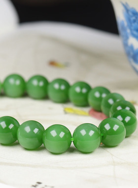 （古晨珠宝）俄罗斯和田玉阳绿猫眼碧玉手串手链诸事如意29g9+mm