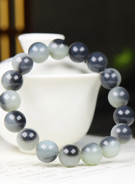 （古晨珠宝）新疆和田玉青花圆珠手串手链诸事如意45g11+mm