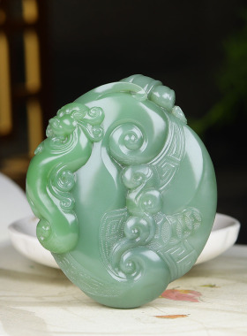 （古晨珠宝）俄罗斯和田玉鸭蛋青碧玉财神手把件手玩132g