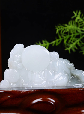 （古晨珠宝）和田玉白玉烟紫弥勒佛手把件手玩摆件天生福相410g