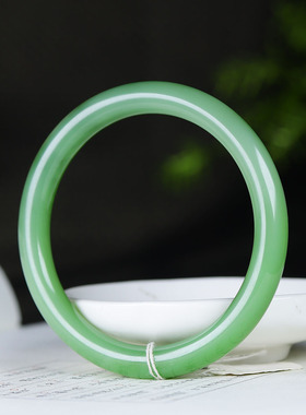 （古晨珠宝）俄罗斯和田玉碧玉手镯女款圆条玉镯腕间优雅32g56mm
