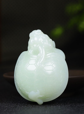 （古晨珠宝）新疆和田玉白玉龙龟手把件手玩瑞兽赐福106g