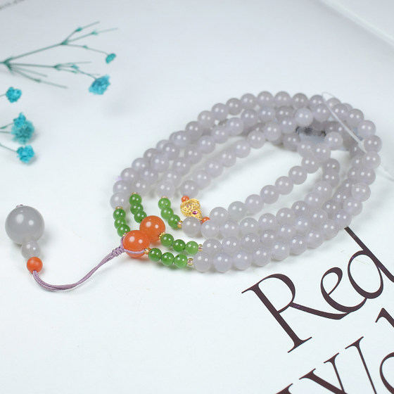 Xinjiang Hotan jade smoke gray round bead multi-treasure necklace sweater chain run jade edge multi-circle bracelet 44g