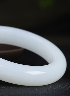 （古晨珠宝）新疆和田玉羊脂白玉手镯玉镯子腕间优雅75g