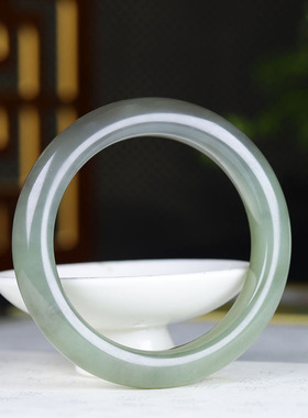 （古晨珠宝）和田玉翠青烟紫手镯女款玉镯腕间美玉悬47g50mm